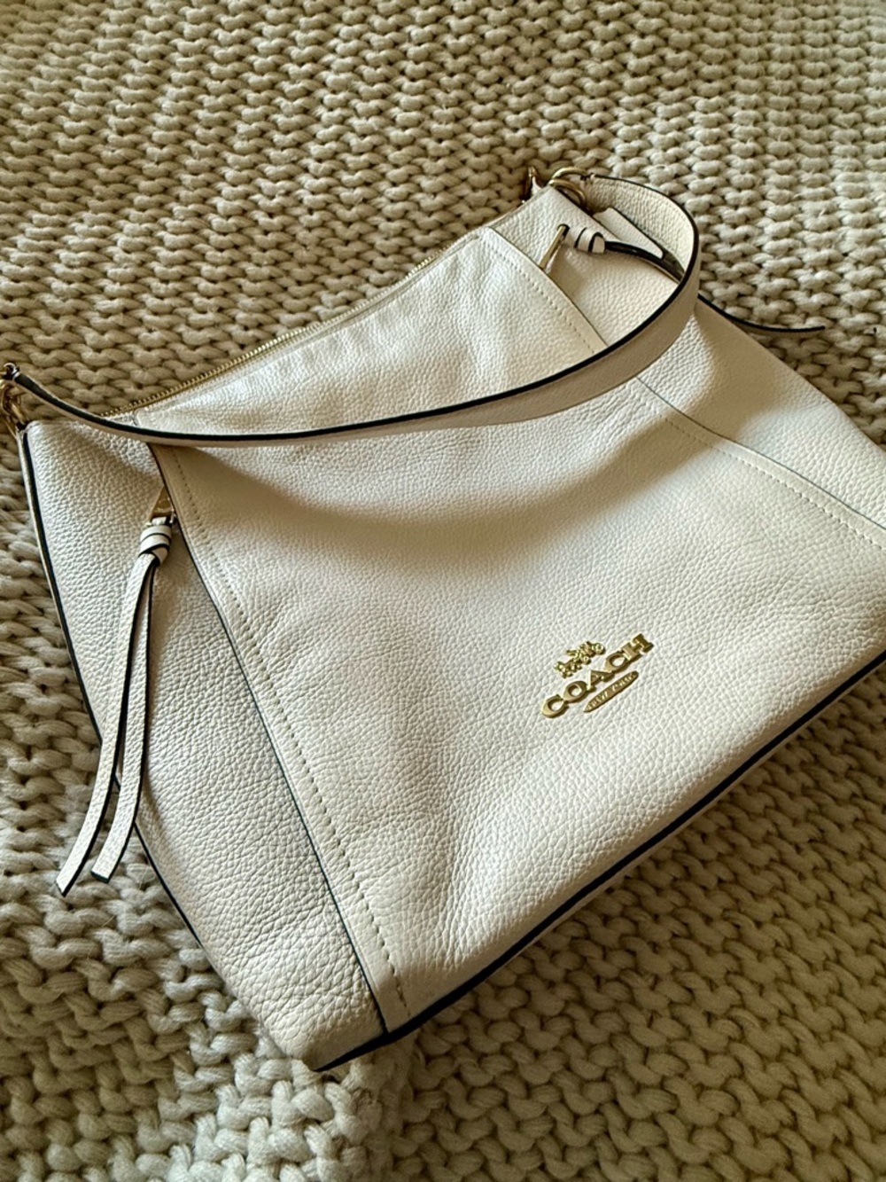 Coach Pebbled Leather Shoulder Bag in Cream-White with Gold Hardware